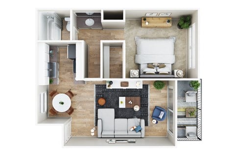 Floor plan for 1 bed, 1 bath, 760 sqft